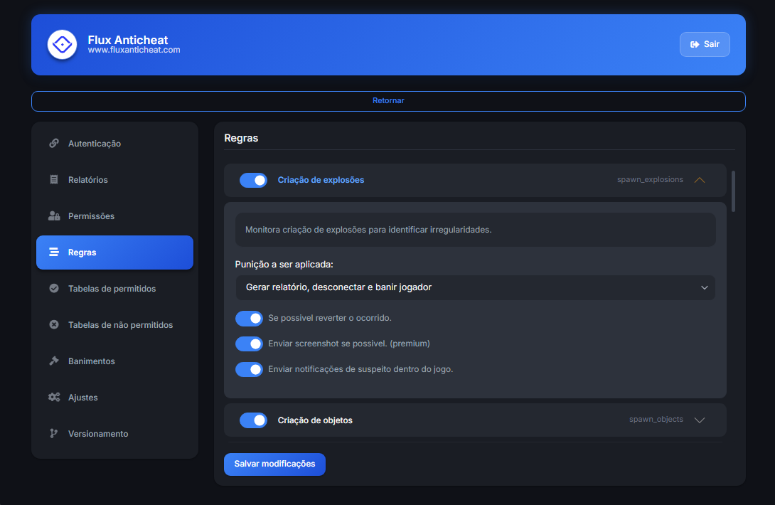 Painel do Flux - Servidor