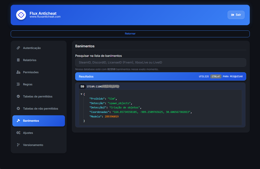 Painel do Flux - Logs